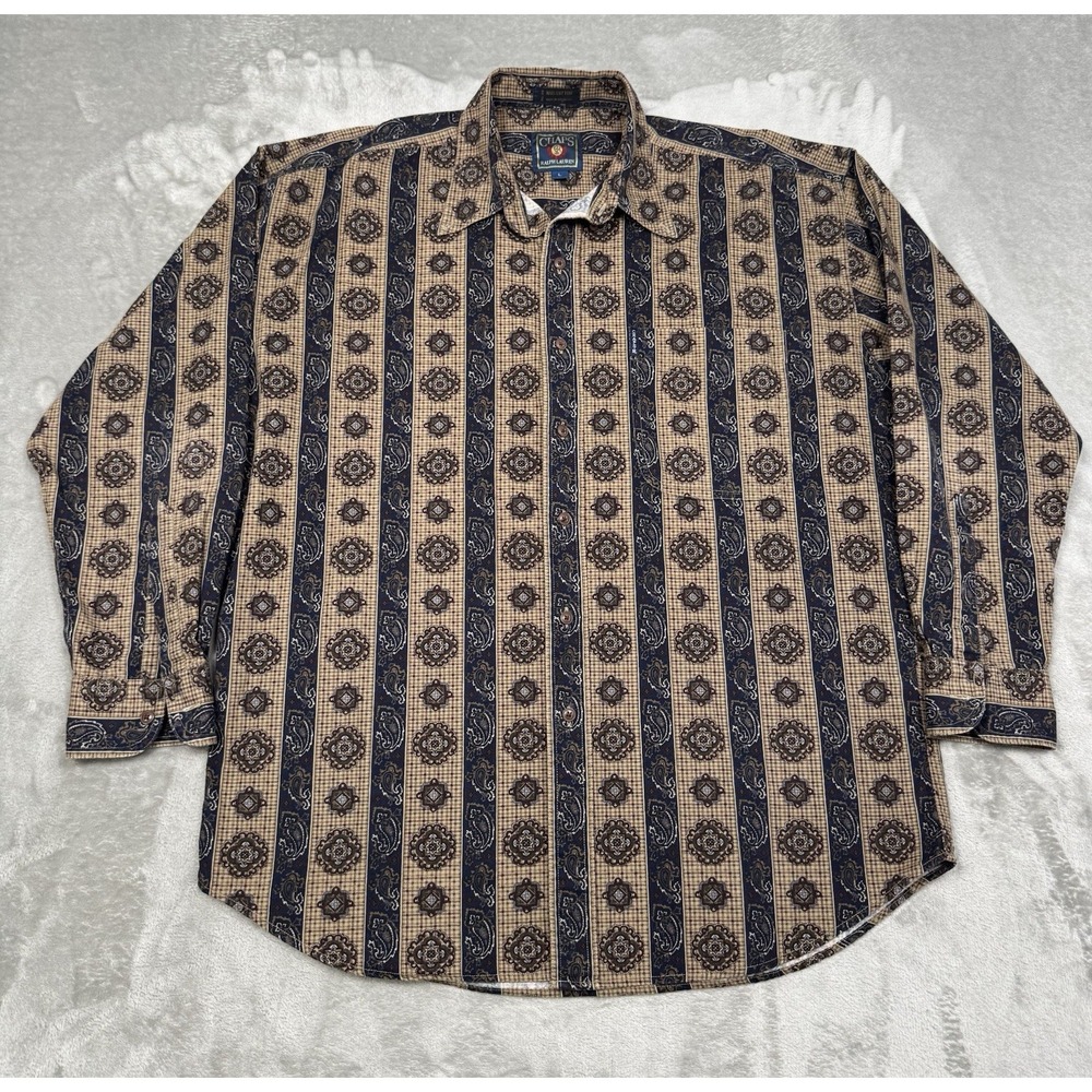 Chaps Ralph Lauren Button Down Mens Large Shirt Houndstooth Paisley Vintage‎ 90s